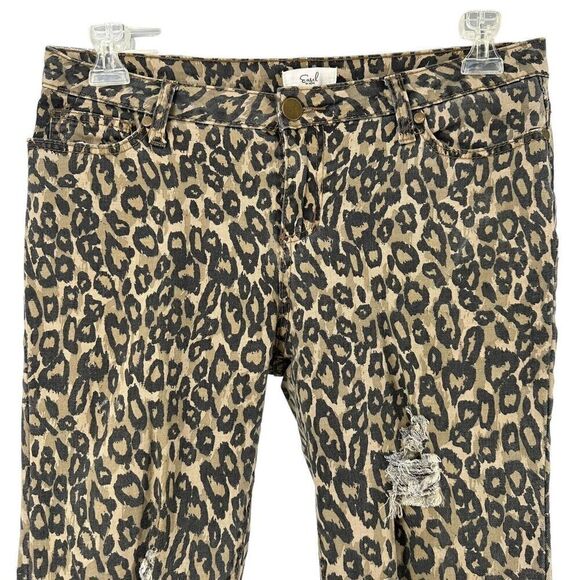 Easel Animal Print Jeans Brown Skinny Distressed Stretchy Denim Size L Cheetah - Picture 2 of 8